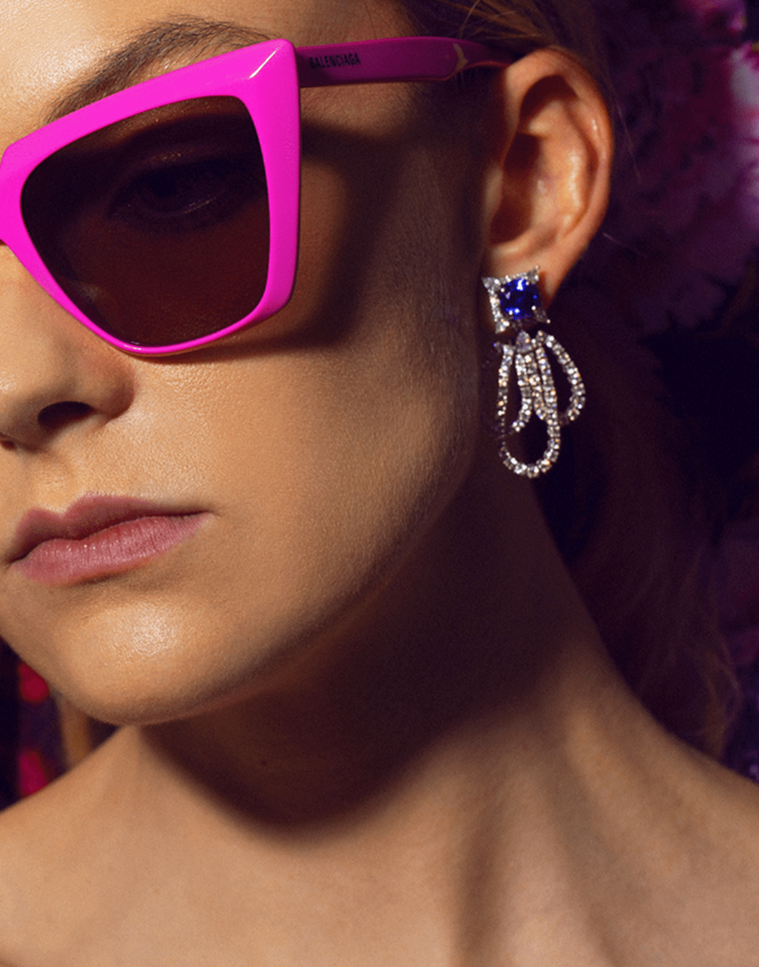 YEPREM JEWELLERY-Diamond and Tanzanite Loop Earrings-WHITE GOLD