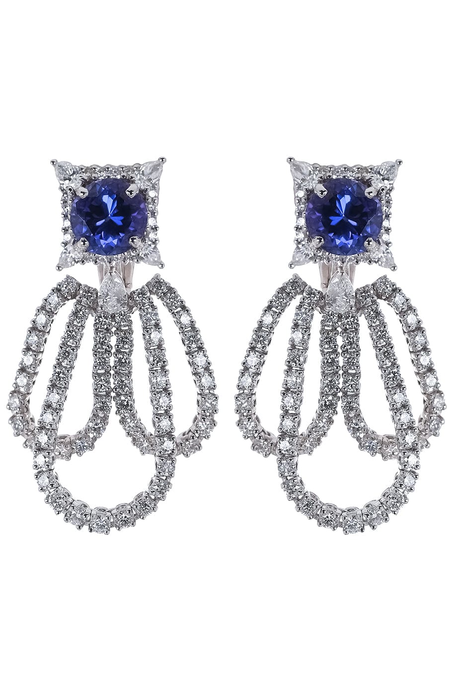 YEPREM JEWELLERY-Diamond and Tanzanite Loop Earrings-WHITE GOLD