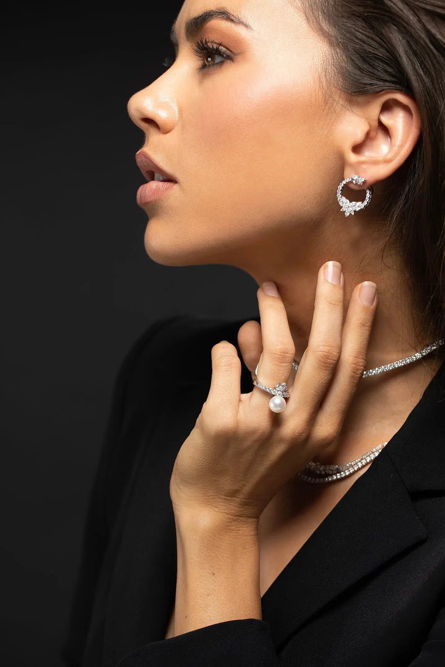 YEPREM JEWELLERY-Diamond Circle Earrings-WHITE GOLD