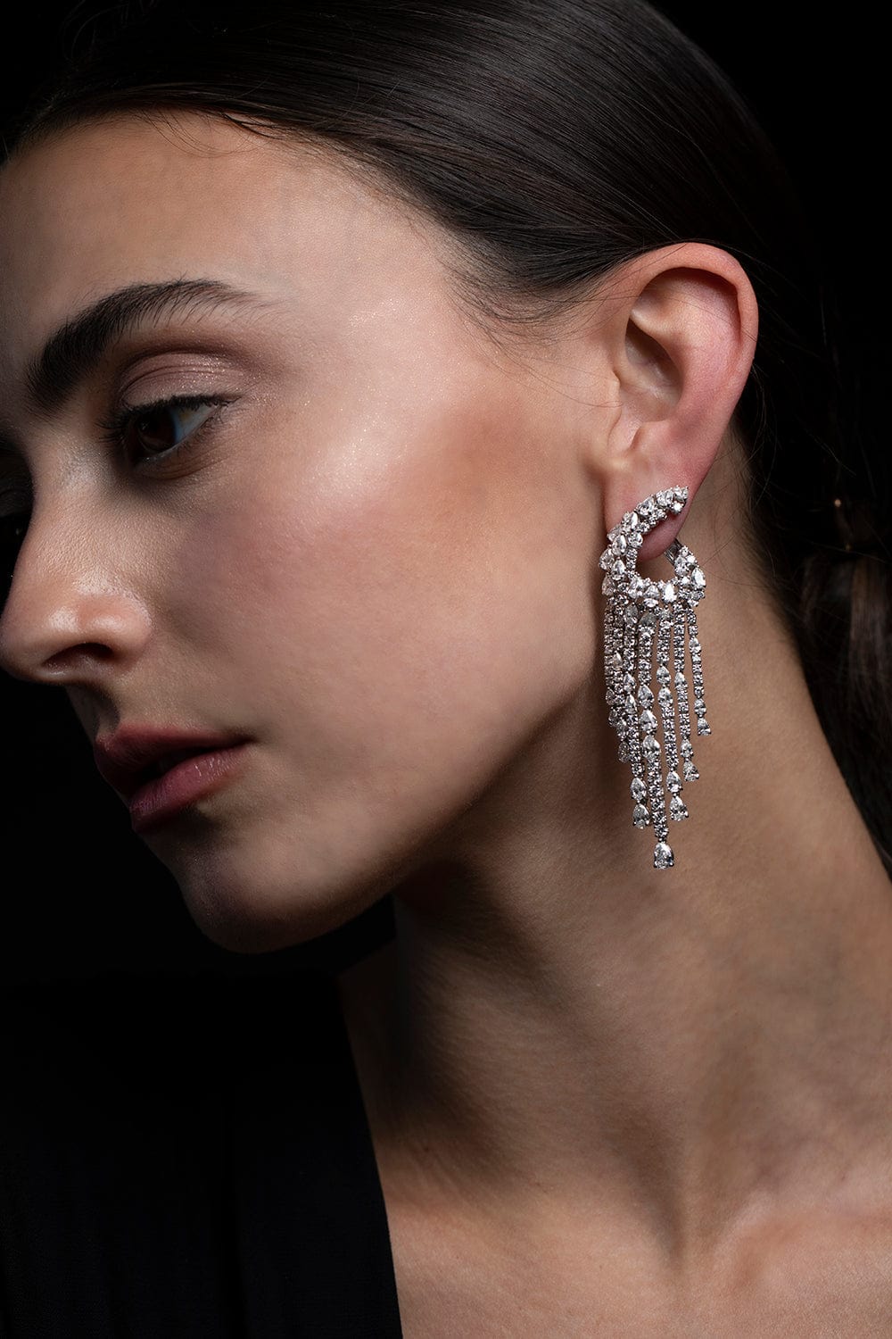 YEPREM JEWELLERY-Diamond Fringe Earrings-WHITE GOLD