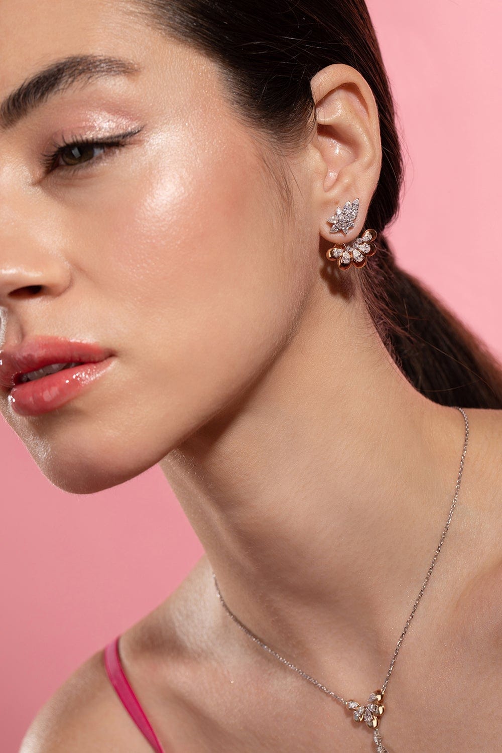 YEPREM JEWELLERY-Diamond Pear Fan Earrings-WHITE GOLD