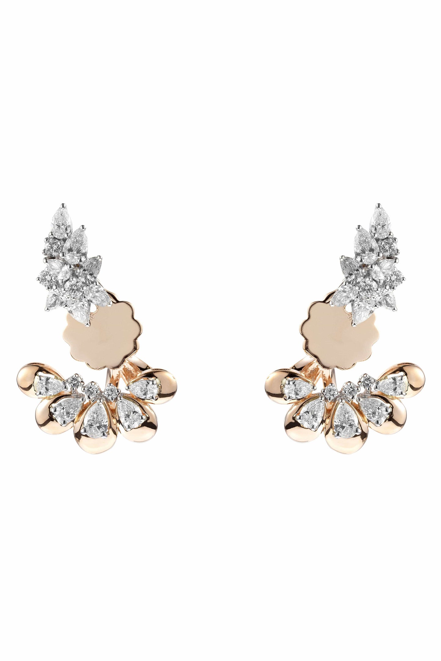 YEPREM JEWELLERY-Diamond Pear Fan Earrings-WHITE GOLD