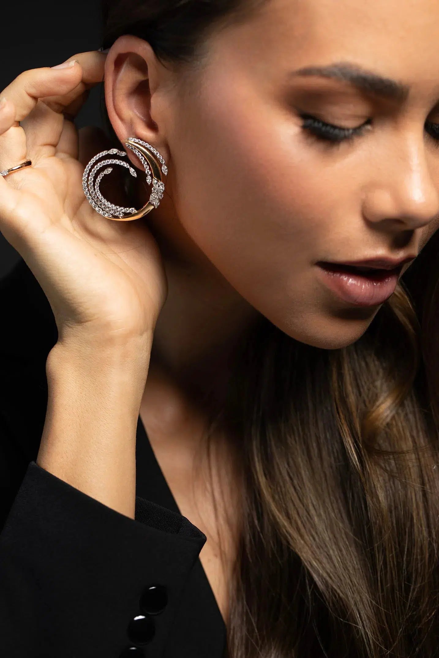 YEPREM JEWELLERY-Diamond Swirl Earrings-WHITE GOLD
