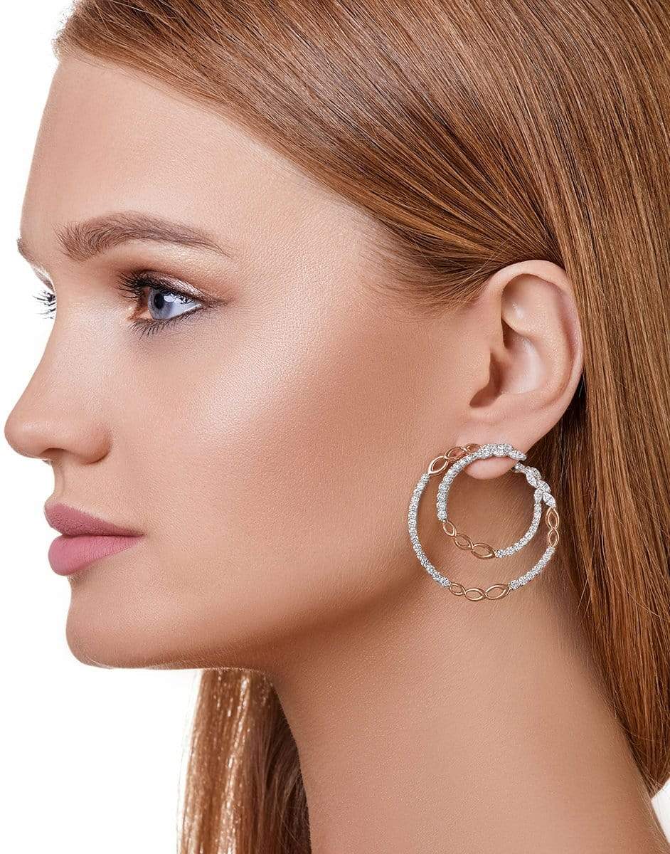 YEPREM JEWELLERY-Diamond Triple Link Earrings-WHITE GOLD