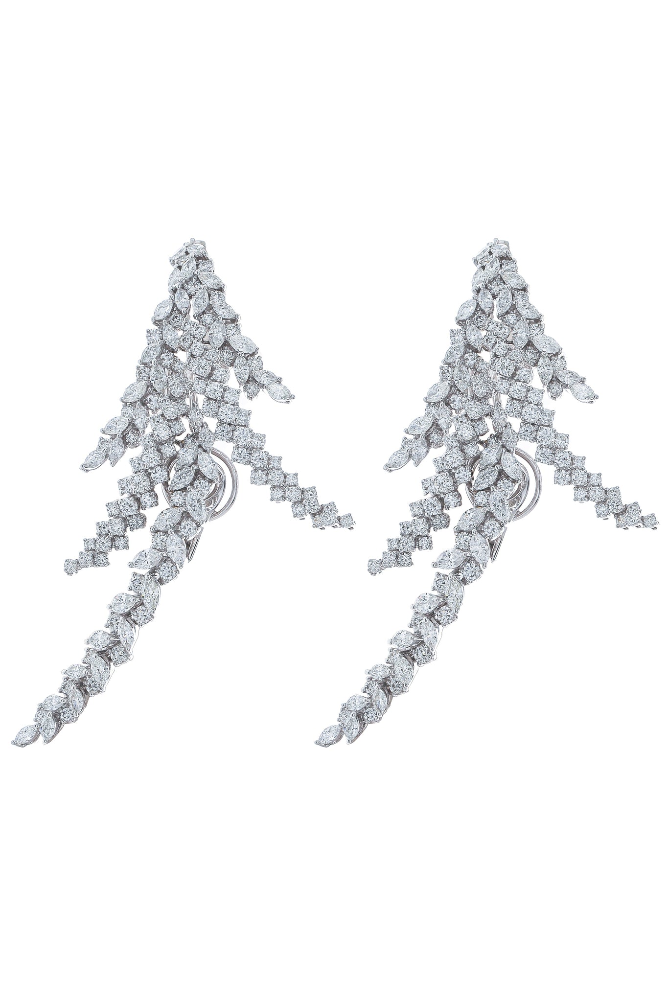 YEPREM JEWELLERY-Feather Drop Earrings-WHITE GOLD