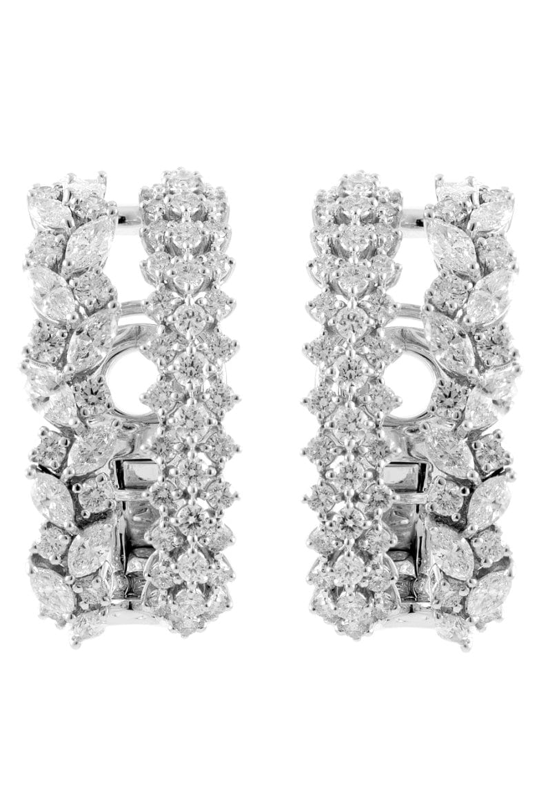 YEPREM JEWELLERY-Marquise and Round Diamond Double Row Earclips-WHITE GOLD