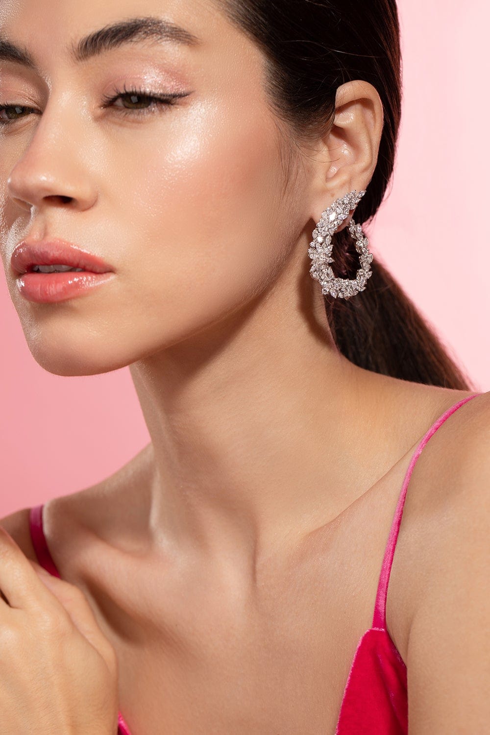 YEPREM JEWELLERY-Multi Cut Diamond Loop Earrings-WHITE GOLD