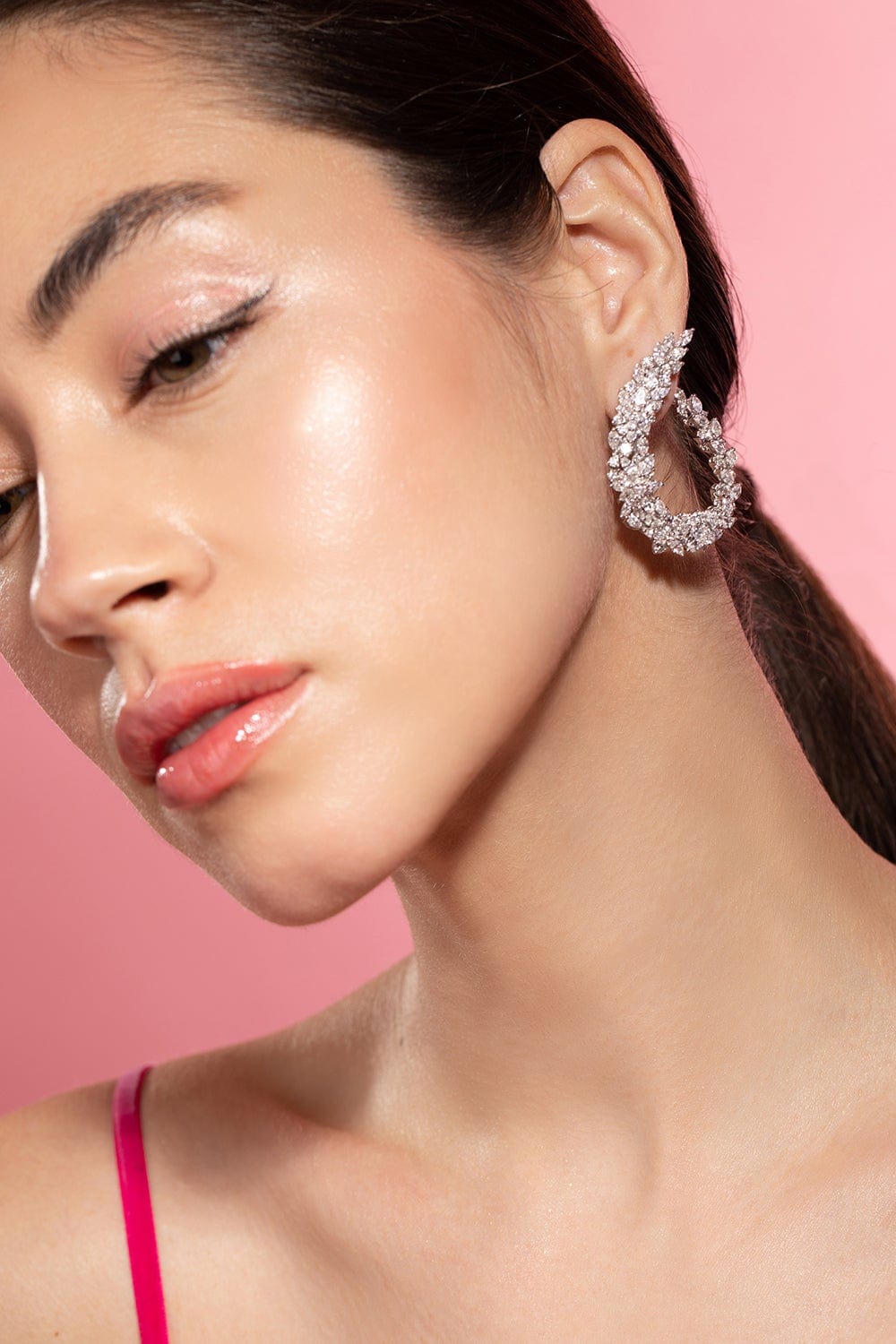 YEPREM JEWELLERY-Multi Cut Diamond Loop Earrings-WHITE GOLD