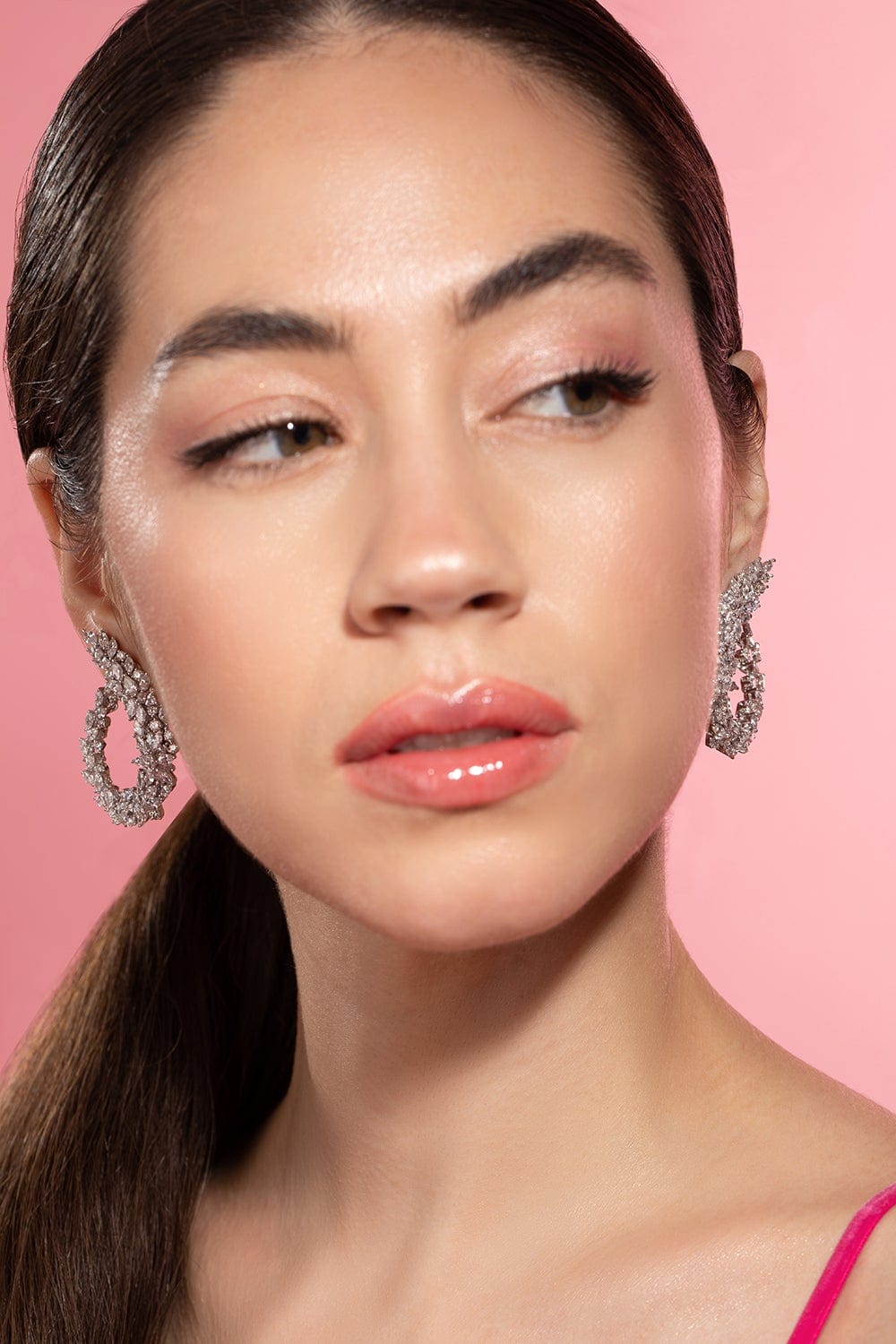 YEPREM JEWELLERY-Multi Cut Diamond Loop Earrings-WHITE GOLD