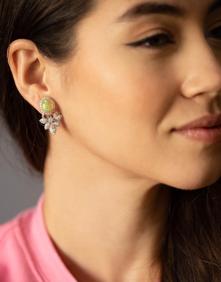 YEPREM JEWELLERY-Opal and Diamond Earrings-WHITE GOLD