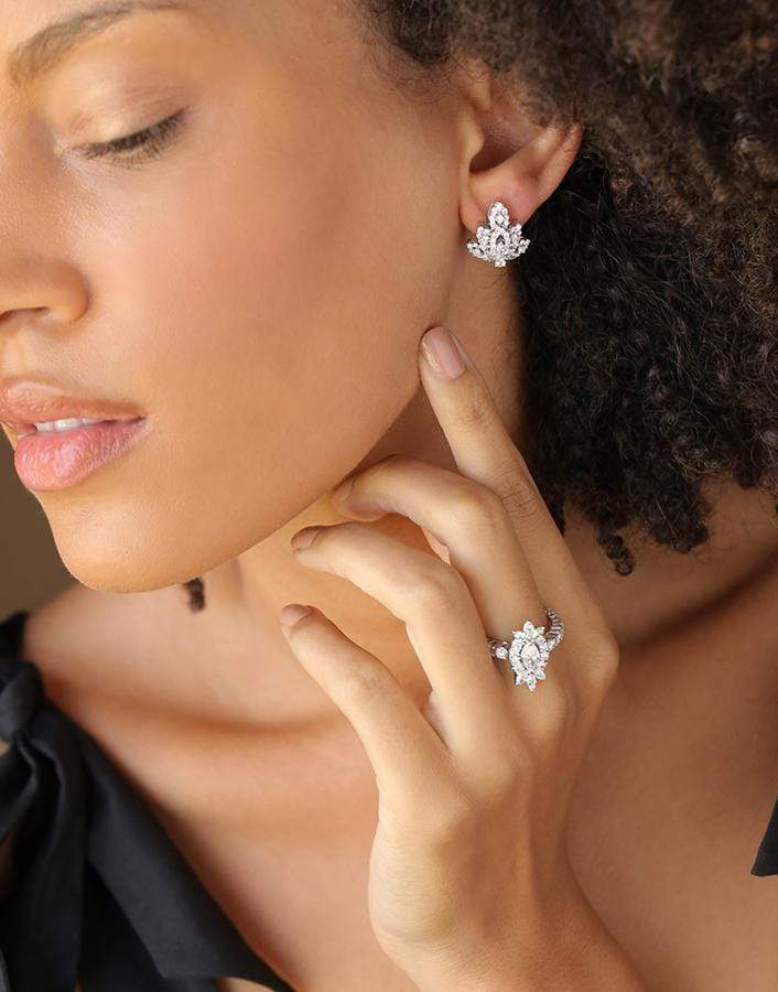 YEPREM JEWELLERY-Pear Diamond Earrings-WHITE GOLD