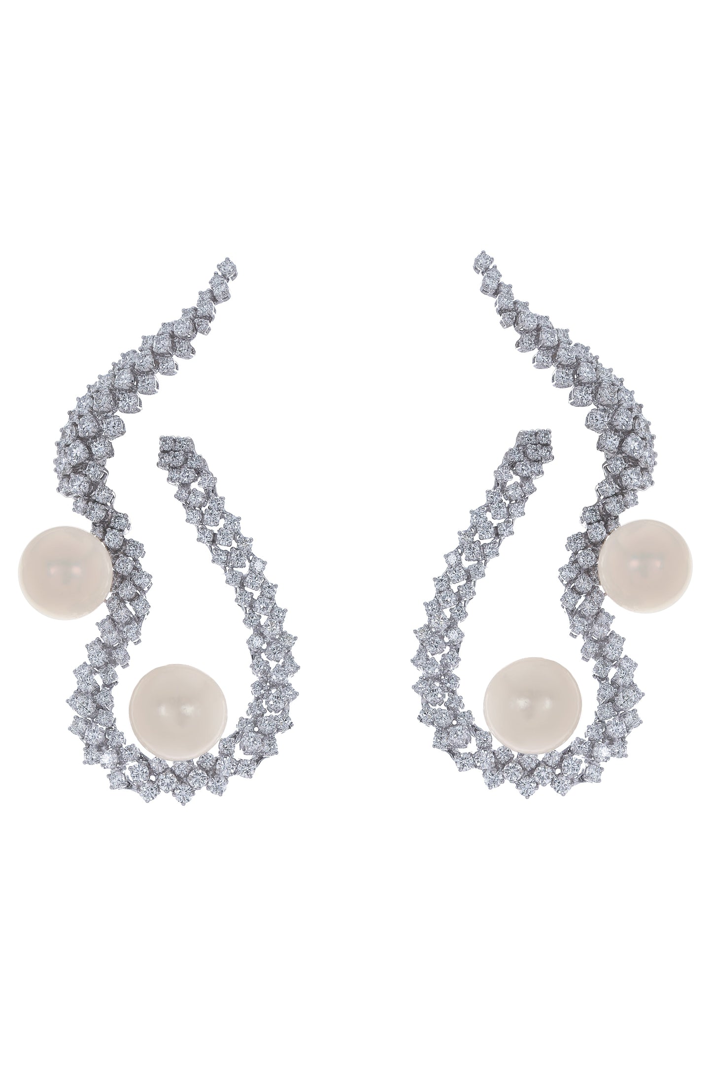 YEPREM JEWELLERY-Pearl Diamond Loop Earrings-WHITE GOLD