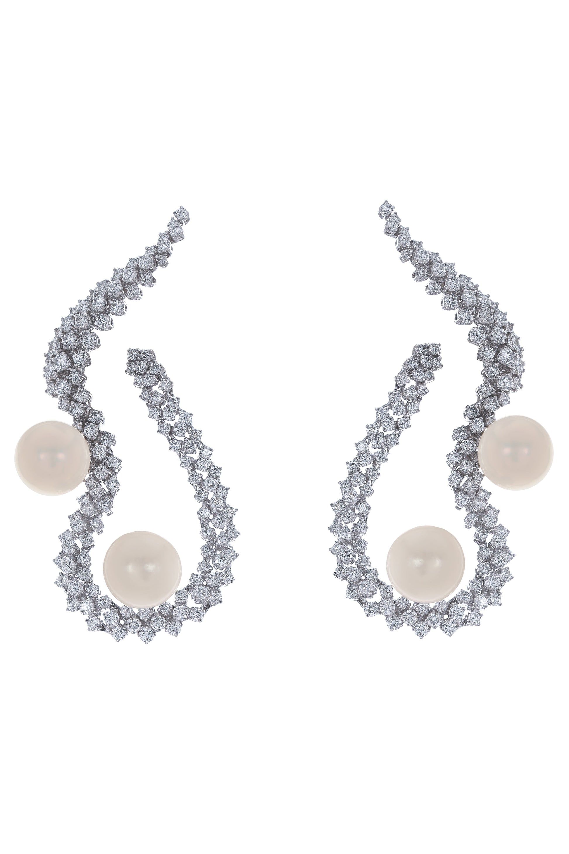 YEPREM JEWELLERY-Pearl Diamond Loop Earrings-WHITE GOLD