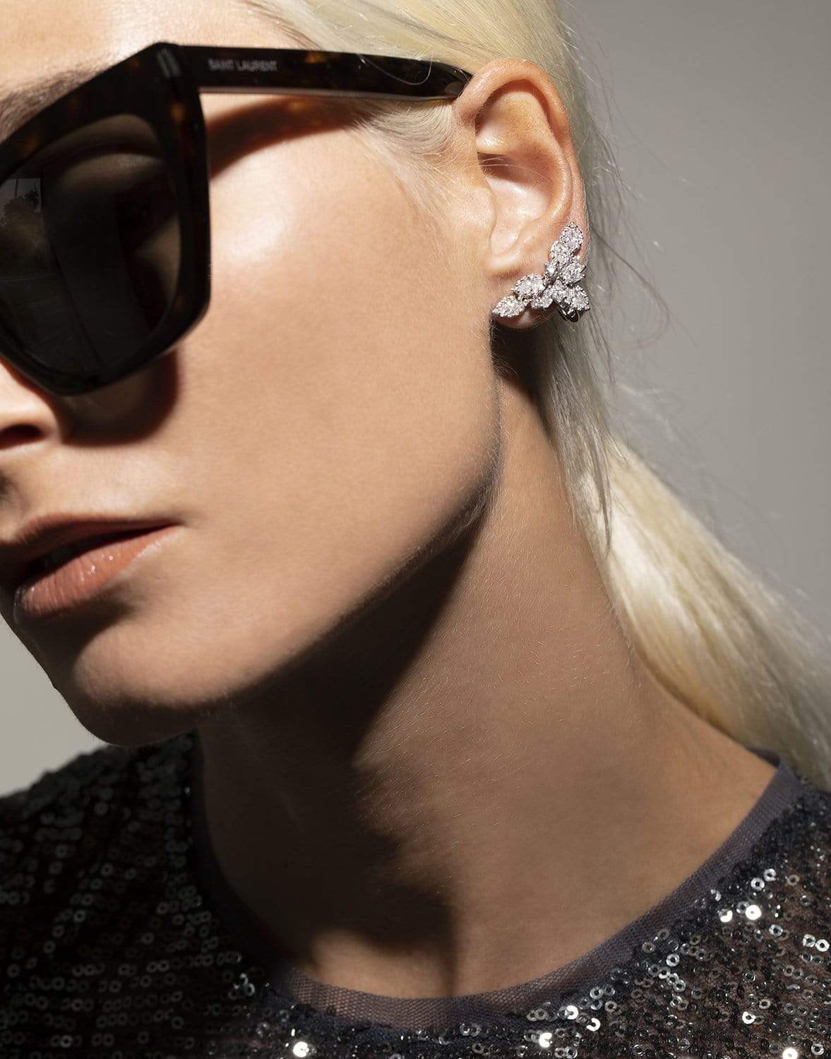 YEPREM JEWELLERY-Round and Marquise Diamond Earrings-WHITE GOLD