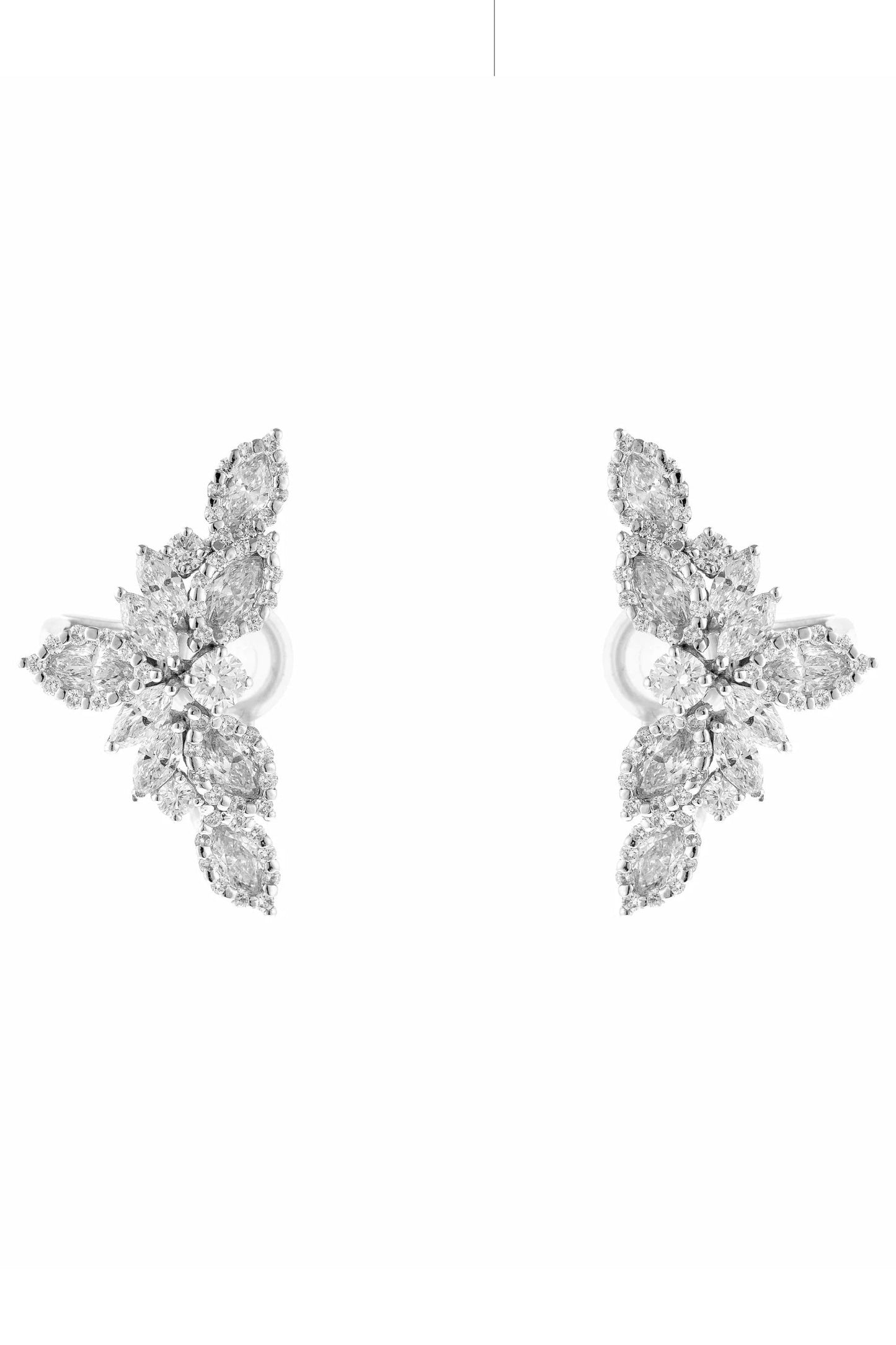 YEPREM JEWELLERY-Round and Marquise Diamond Earrings-WHITE GOLD