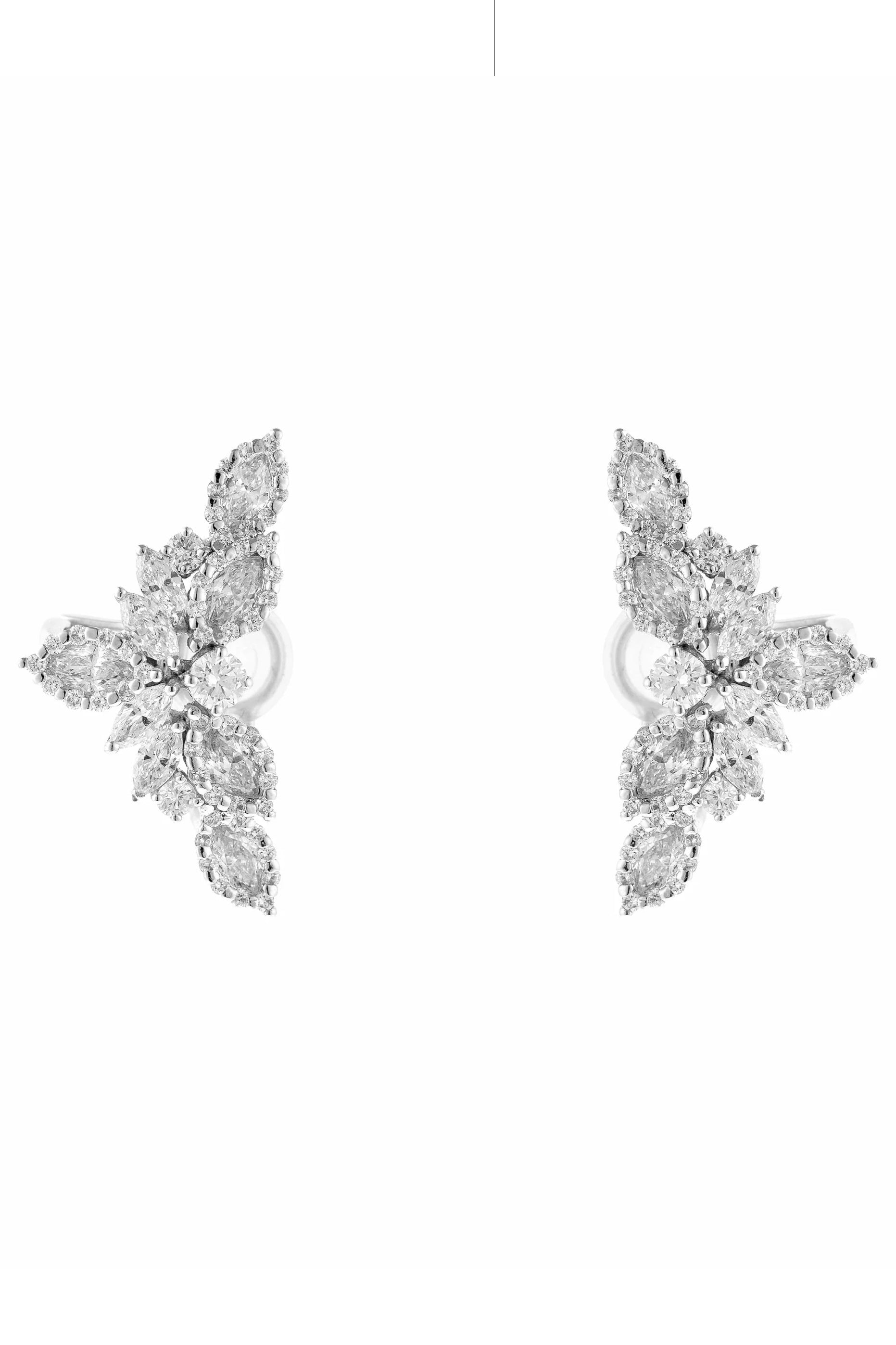 YEPREM JEWELLERY-Round and Marquise Diamond Earrings-WHITE GOLD