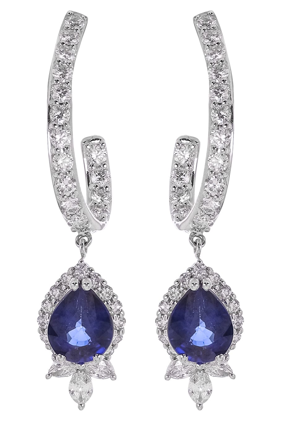 YEPREM JEWELLERY-Sapphire and Diamond Drop Earrings-WHITE GOLD