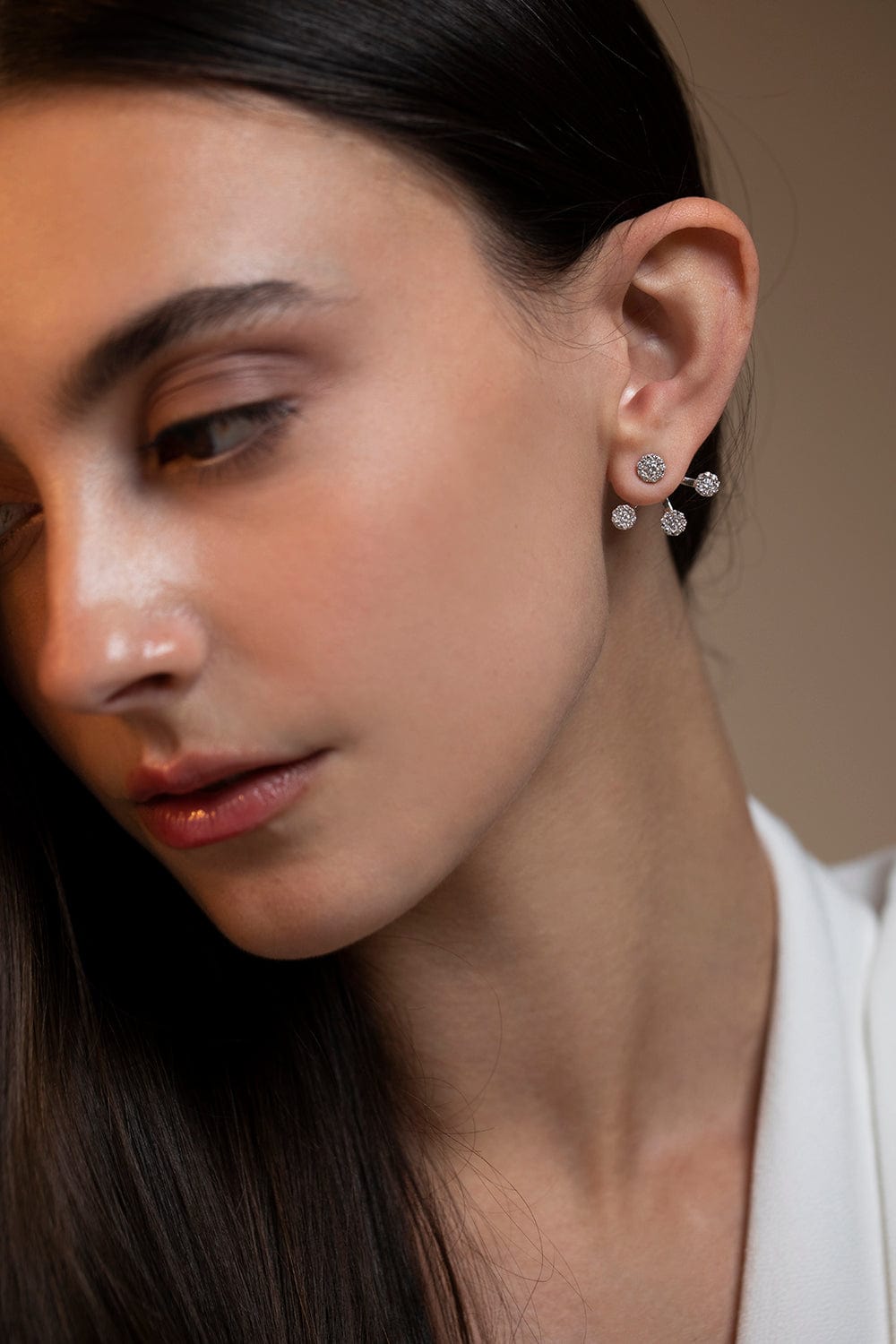 YEPREM JEWELLERY-Triple Studed Ear Jacket-WHITE GOLD