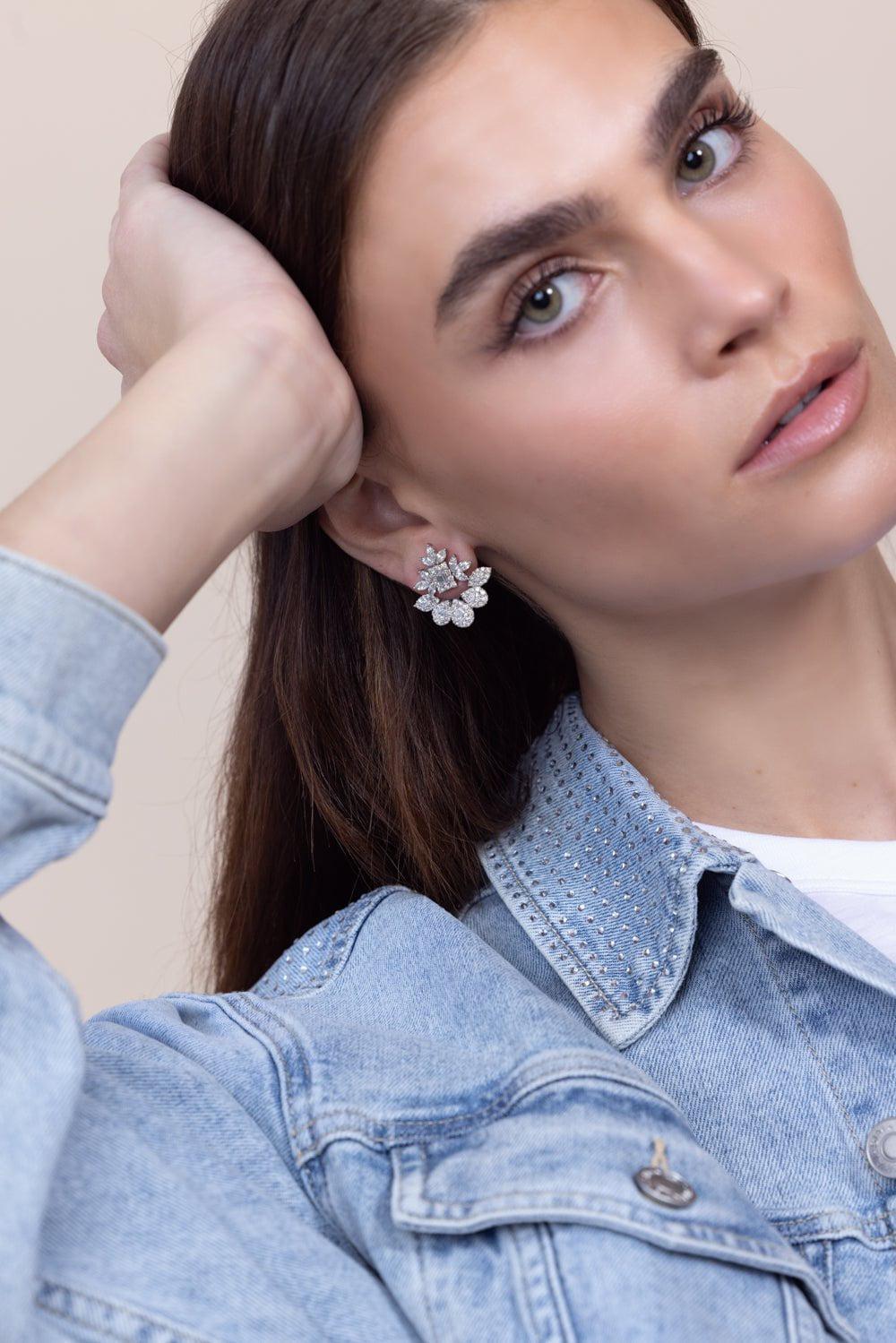 YEPREM JEWELLERY-Y-Not Stud Earrings-WHITE GOLD