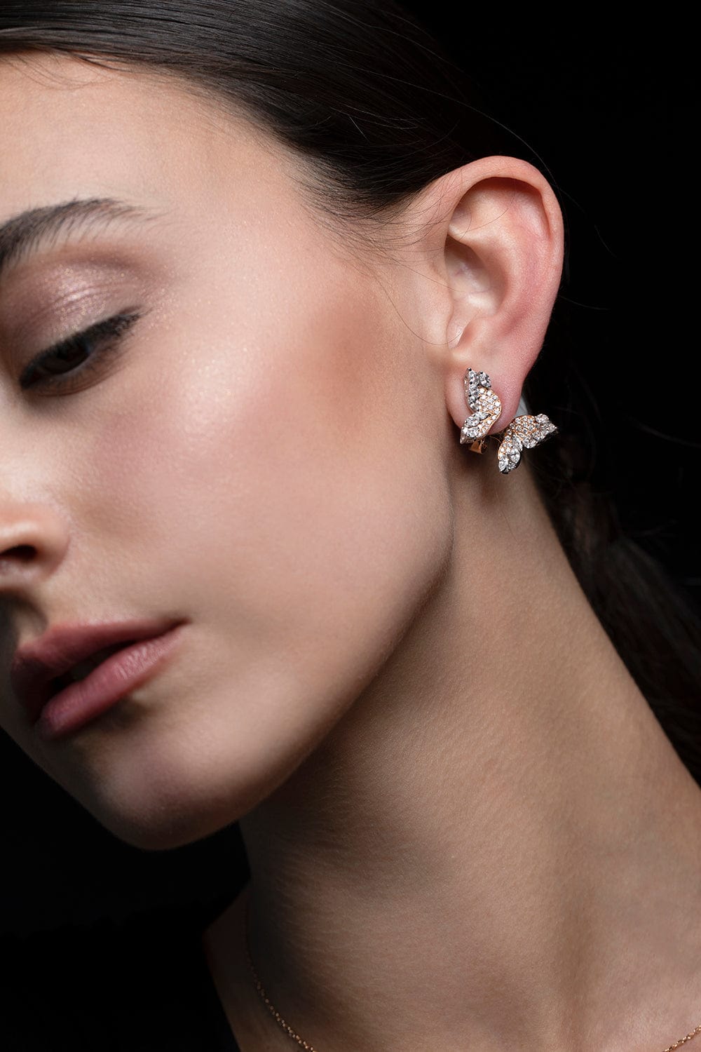 YEPREM JEWELLERY-Diamond Butterfly Earrings-YELLOW GOLD