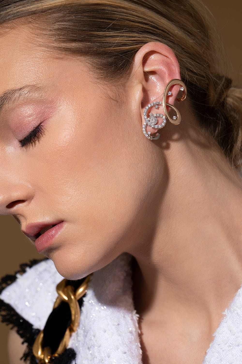 YEPREM JEWELLERY-Diamond Loop Earcrawlers-YELLOW GOLD