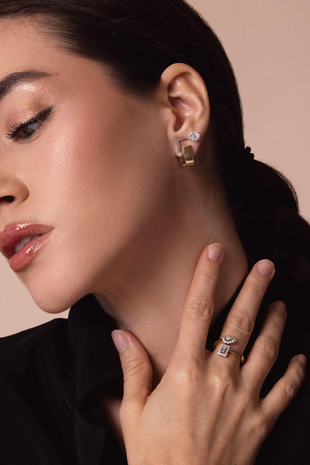 YEPREM JEWELLERY-Golden Strada Clip Earrings-YELLOW GOLD