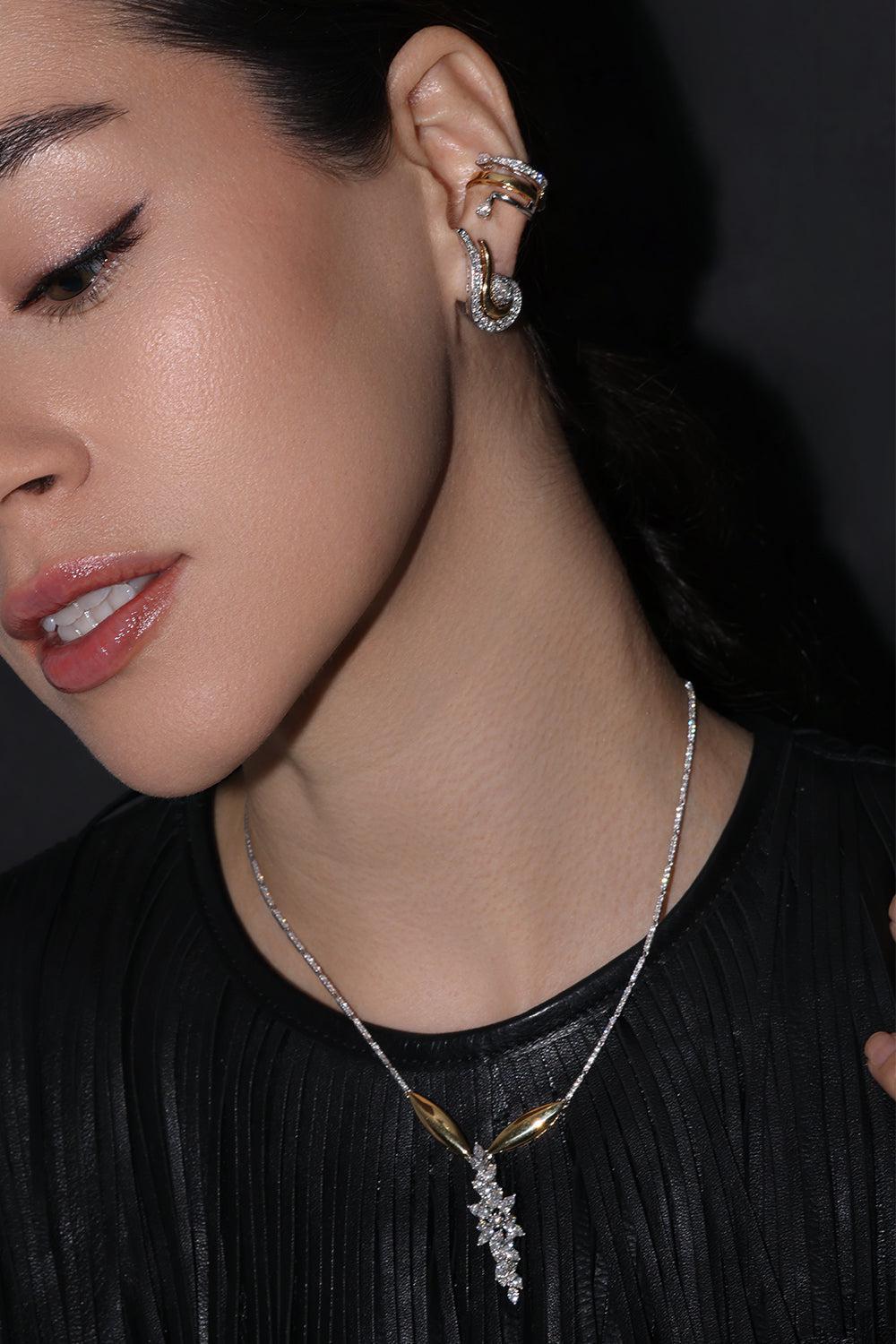Golden Strada Diamond Ear Cuff-YELLOW GOLD-JEWELRYFINE JEWELEARRING-YEPREM JEWELLERY