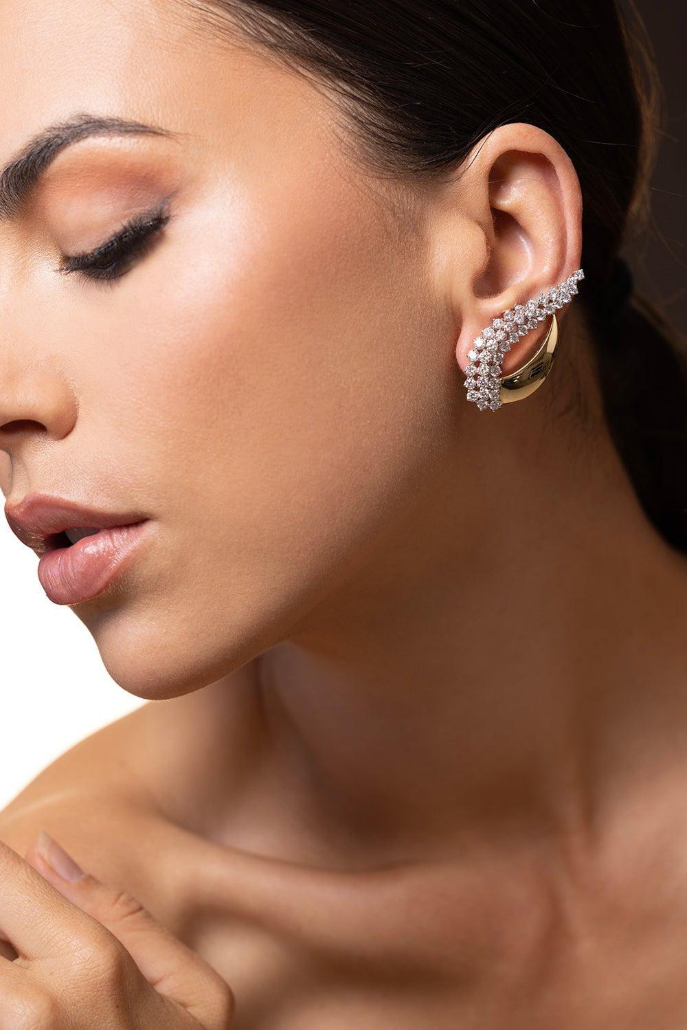 YEPREM JEWELLERY-Round Diamond Ear Climbers-YELLOW GOLD