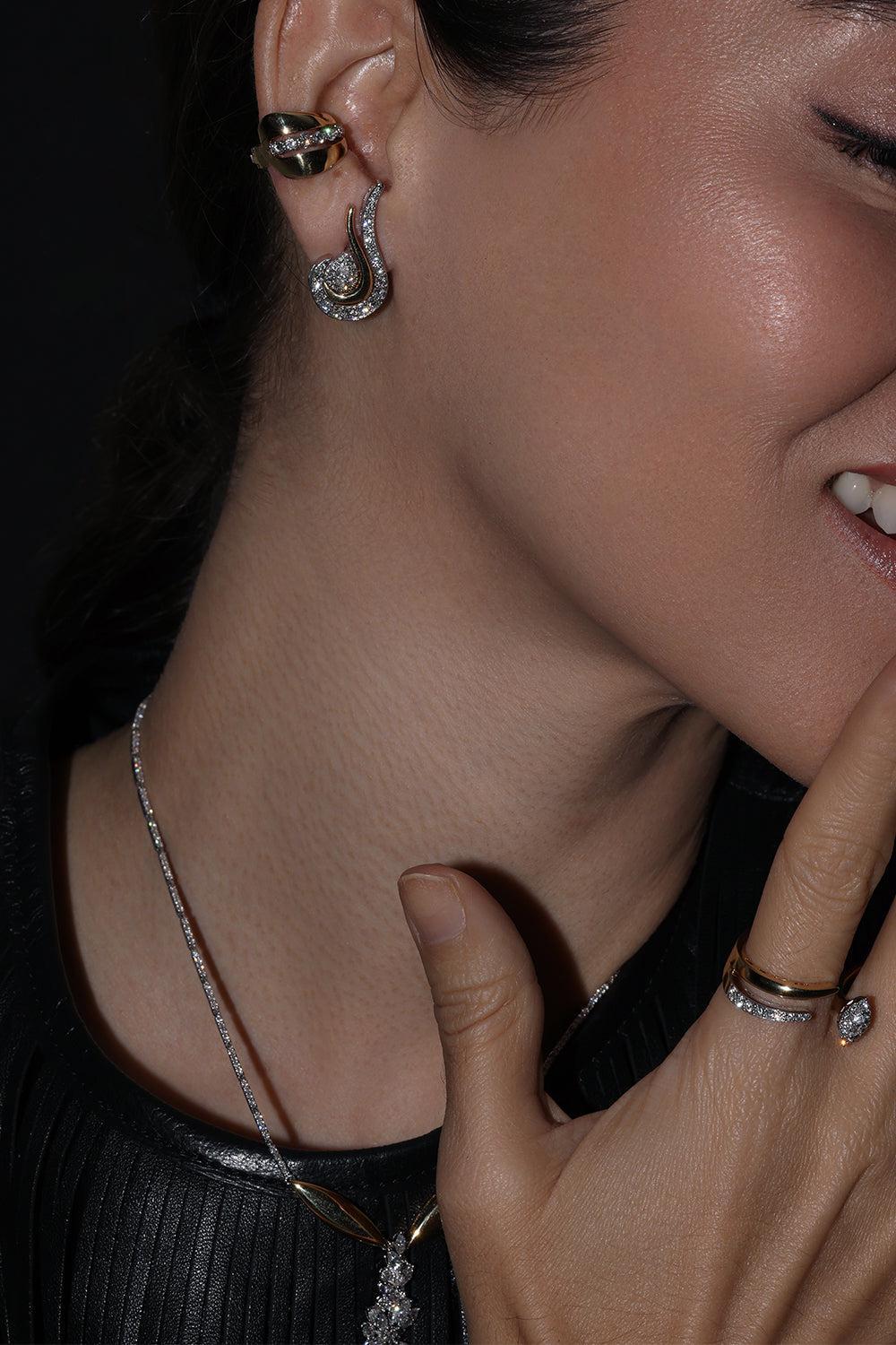 Whisper Diamond Ear Cuff-YELLOW GOLD-JEWELRYFINE JEWELEARRING-YEPREM JEWELLERY