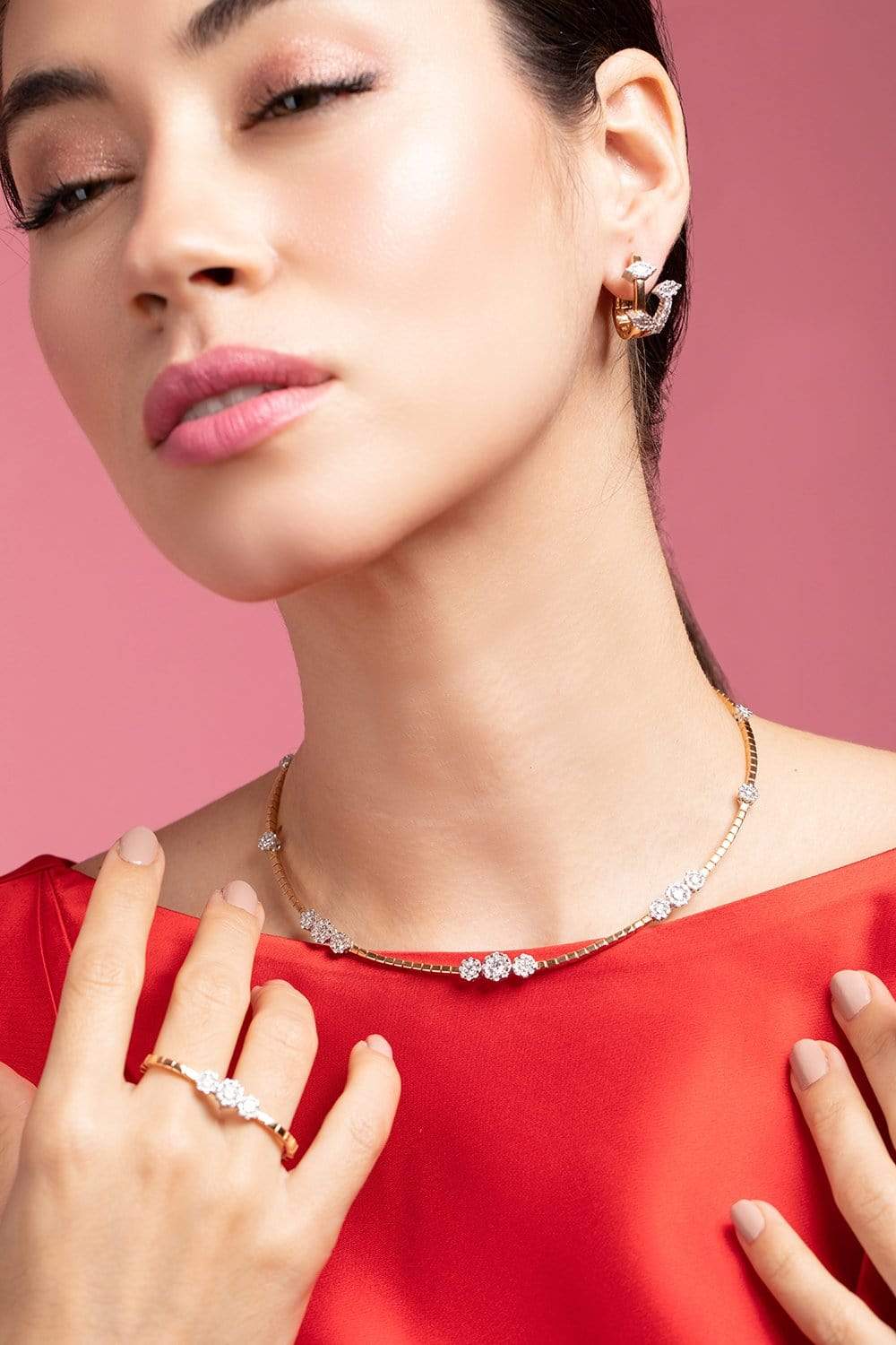 YEPREM JEWELLERY-Alternating Round Diamond Necklace-ROSE GOLD