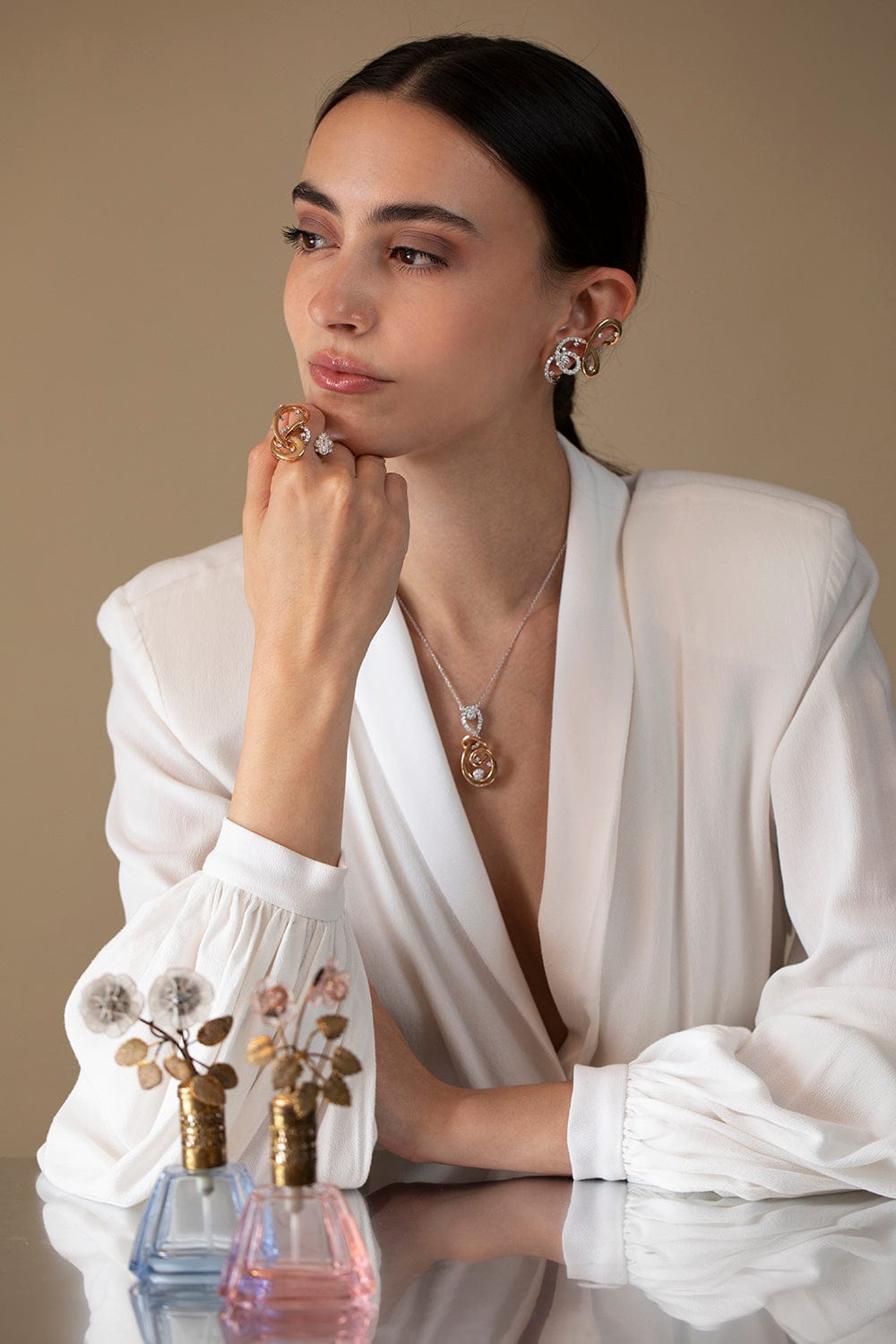 YEPREM JEWELLERY-Diamond Swirl Necklace-ROSE GOLD