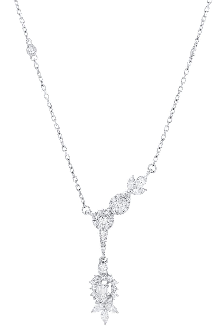 YEPREM JEWELLERY-Asymmetrical Diamond Drop Necklace-WHITE GOLD