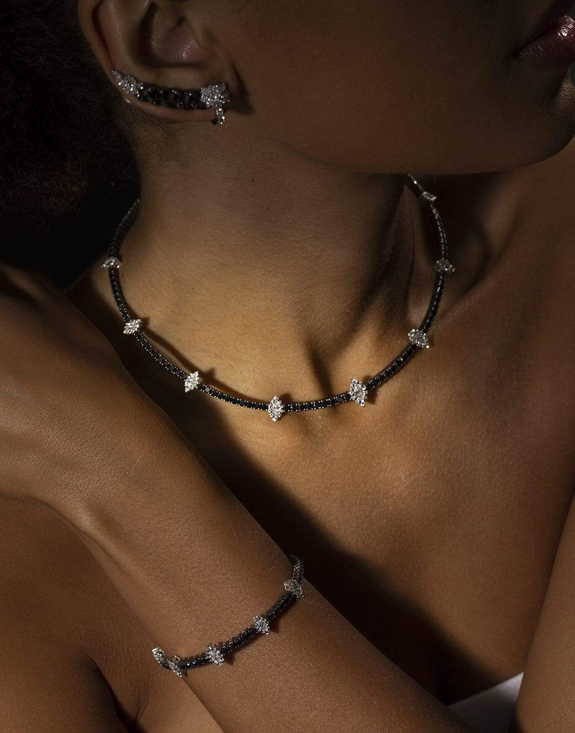 YEPREM JEWELLERY-Black and White Diamond Necklace-WHITE GOLD