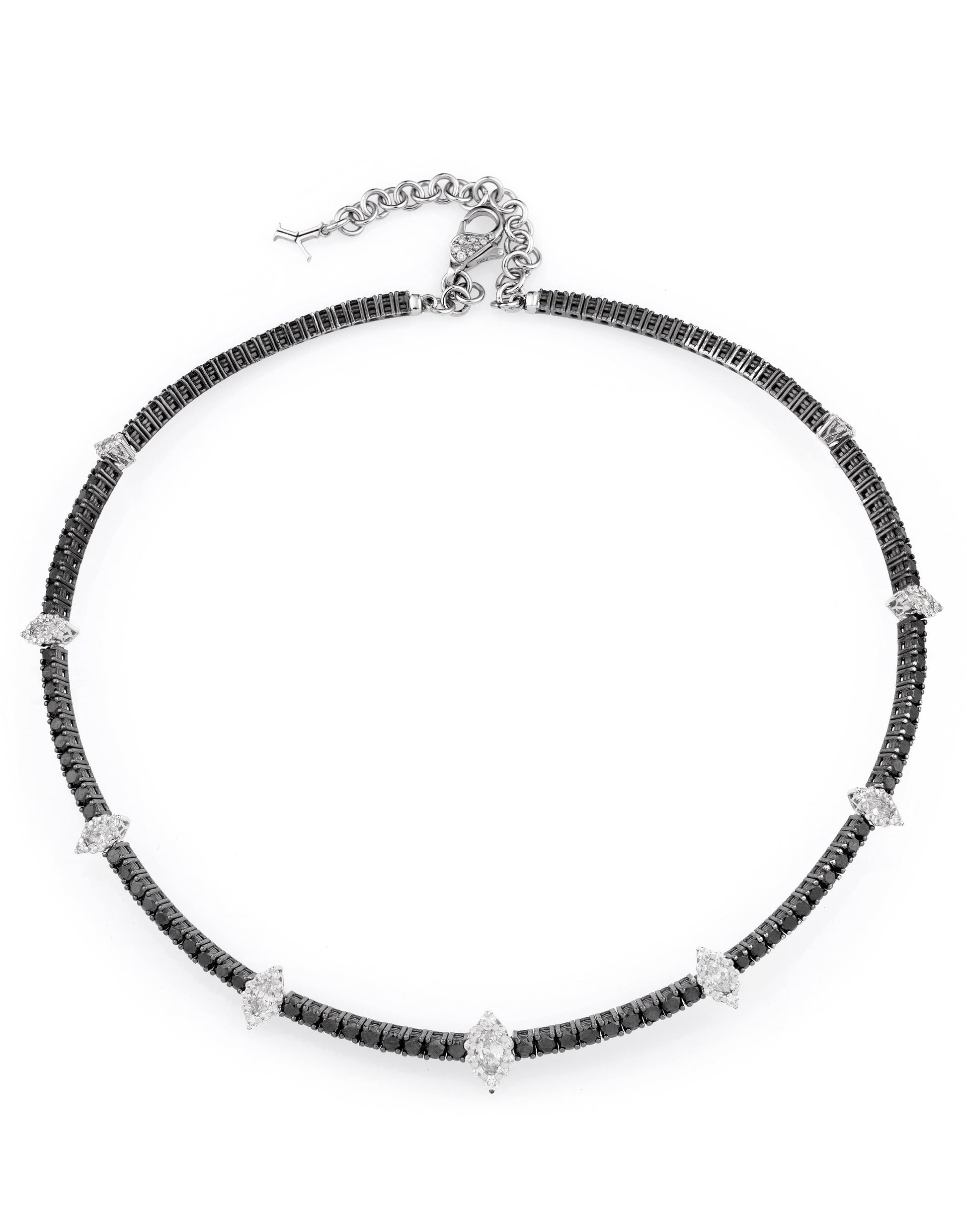 YEPREM JEWELLERY-Black and White Diamond Necklace-WHITE GOLD