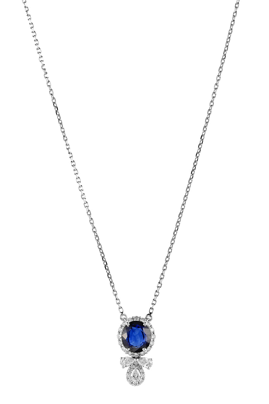 YEPREM JEWELLERY-Blue Sapphire Pendant Necklace-WHITE GOLD