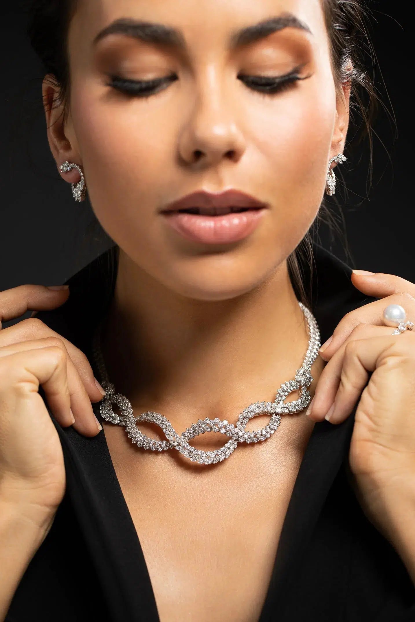 YEPREM JEWELLERY-Diamond Crossover Necklace-WHITE GOLD