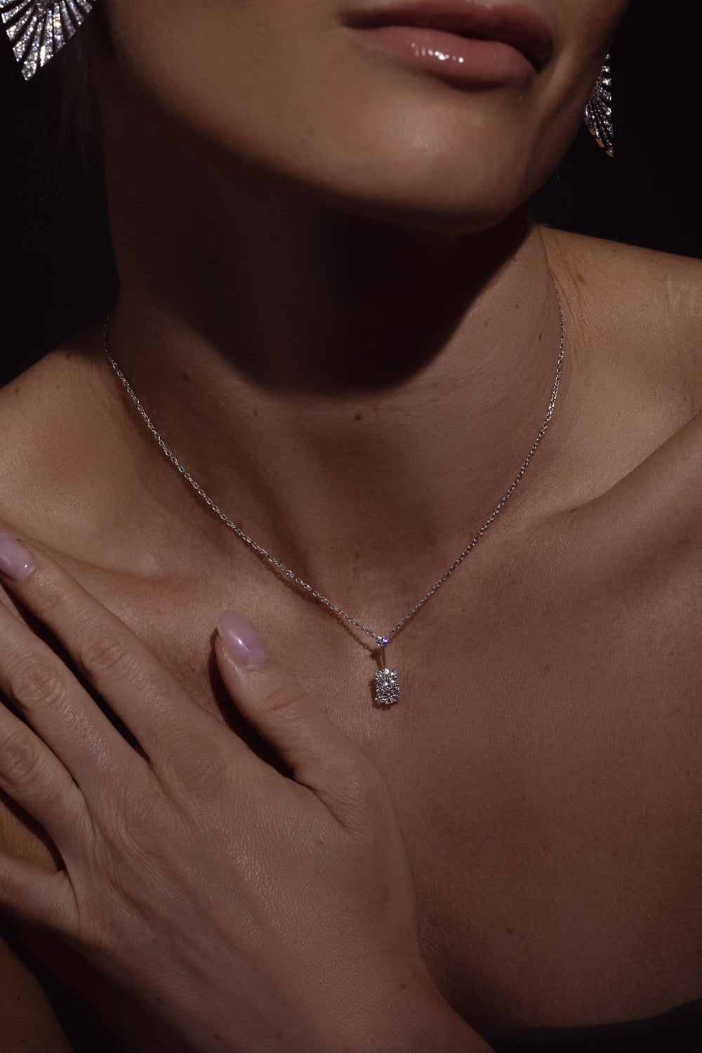 YEPREM JEWELLERY-Diamond Knot Drop Pendant Necklace-WHITE GOLD