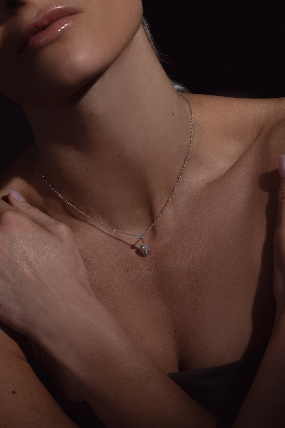 YEPREM JEWELLERY-Diamond Knot Drop Pendant Necklace-WHITE GOLD