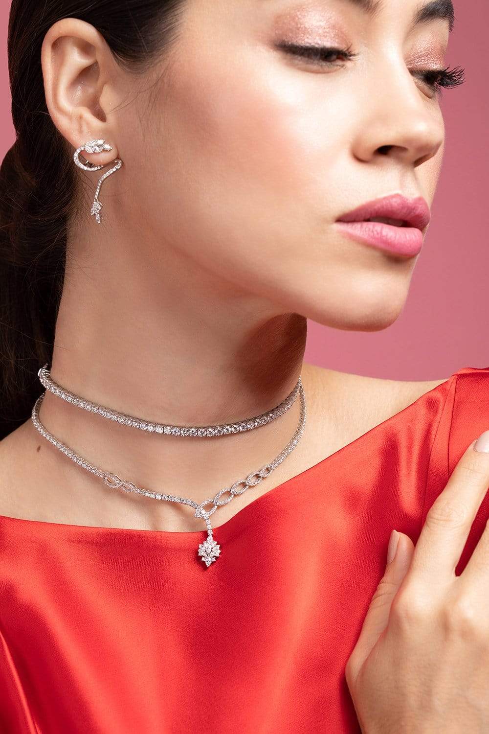 YEPREM JEWELLERY-Diamond Line Choker-WHITE GOLD