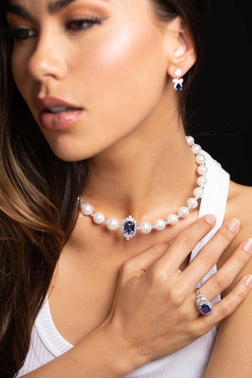 YEPREM JEWELLERY-Diamond Pearl Necklace-WHITE GOLD
