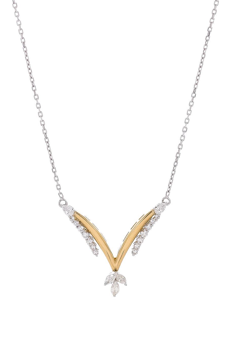 YEPREM JEWELLERY-Diamond V Pendant Necklace-WHITE GOLD
