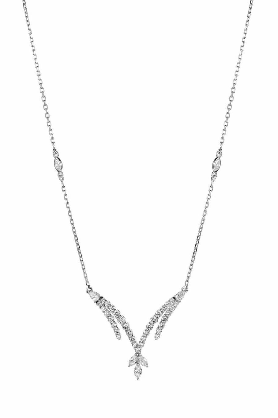 YEPREM JEWELLERY-Multi Cut Diamond Pendant Necklace-WHITE GOLD