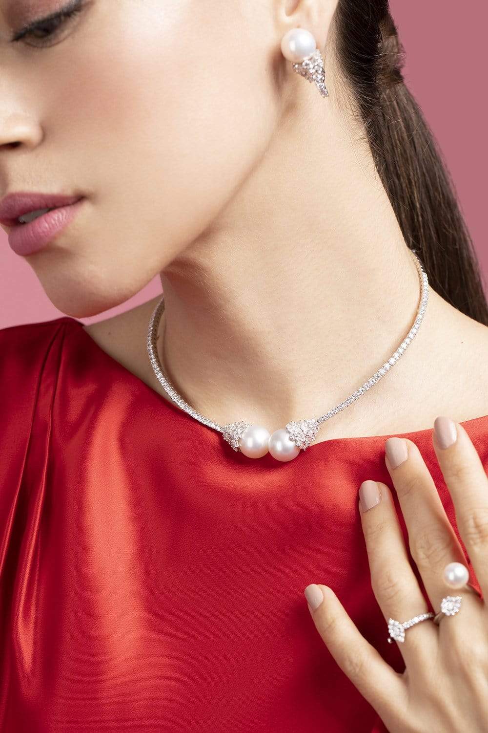 YEPREM JEWELLERY-Pearl and Diamond Collar-WHITE GOLD