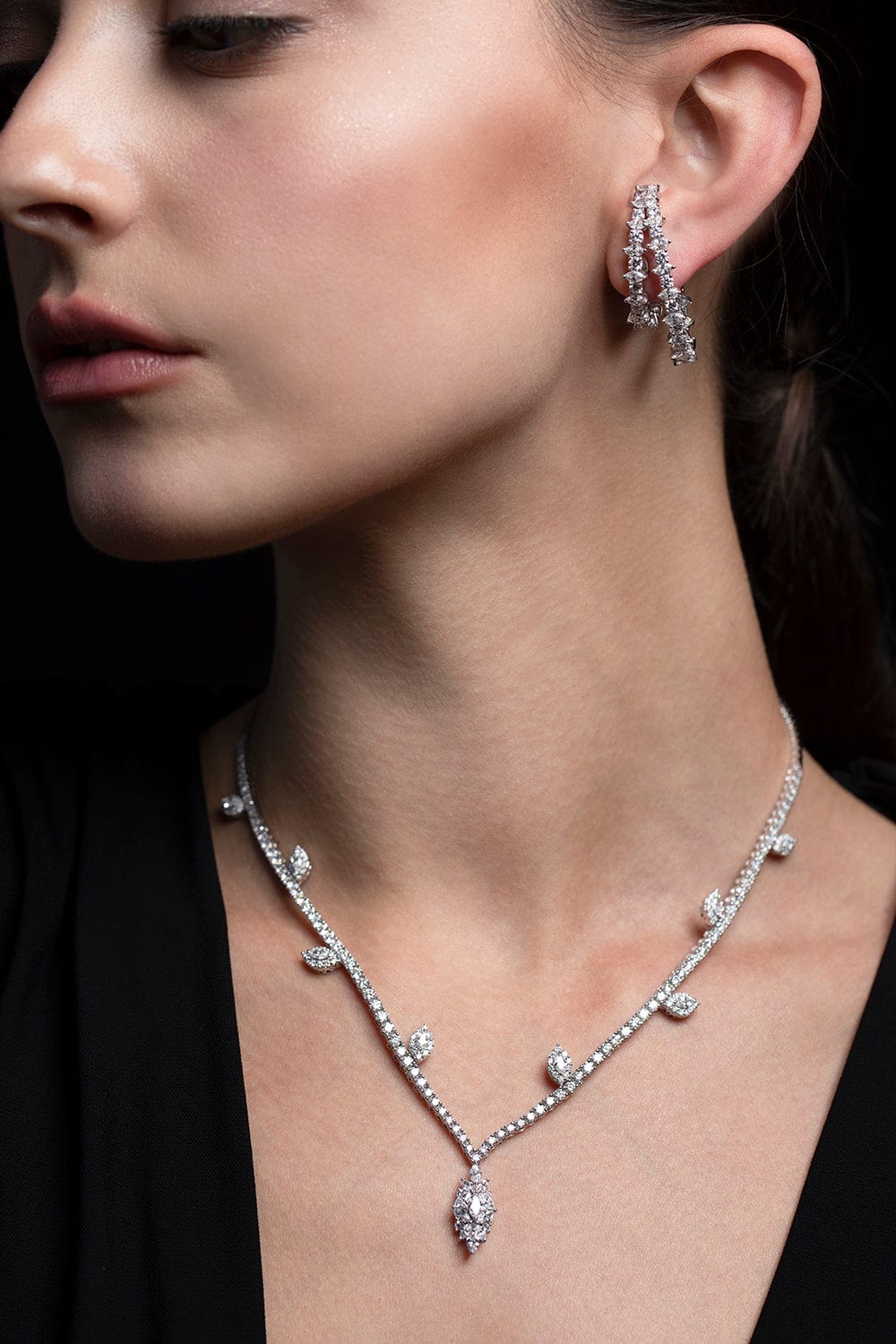 YEPREM JEWELLERY-Round Diamond Drop Necklace-WHITE GOLD