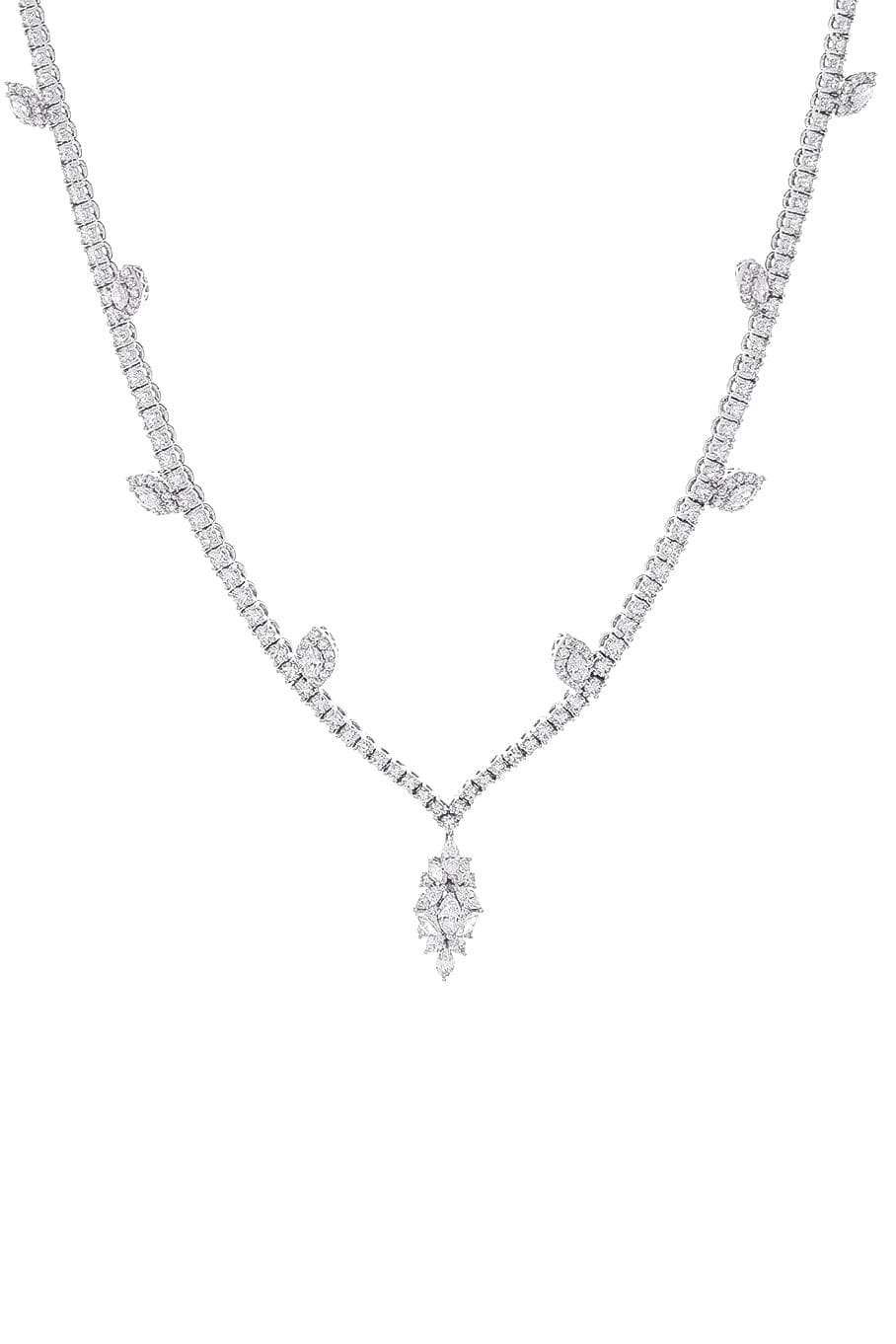YEPREM JEWELLERY-Round Diamond Drop Necklace-WHITE GOLD