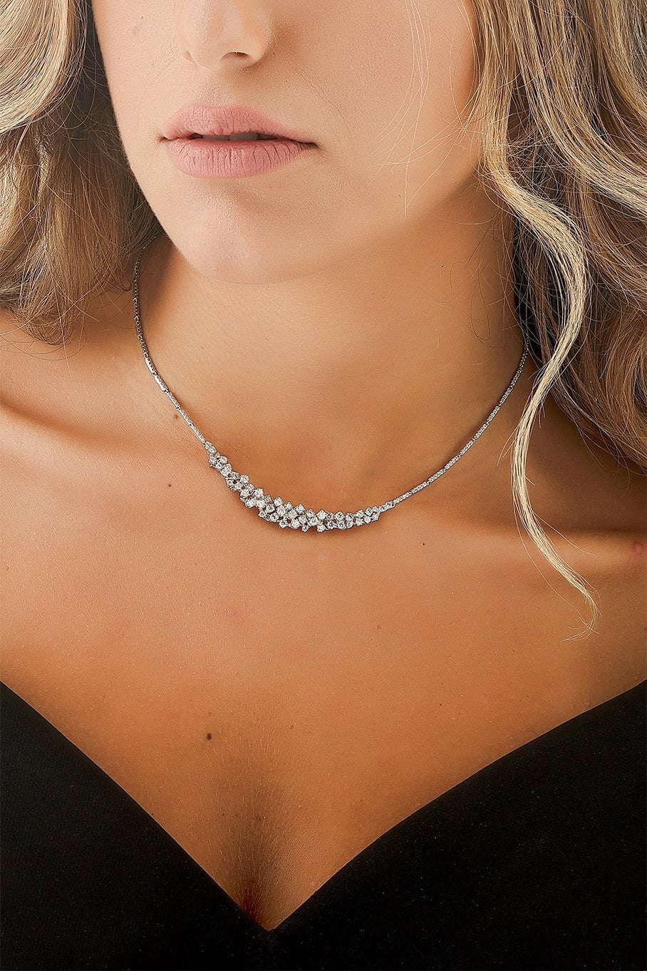 YEPREM JEWELLERY-Round Diamond Pendant Necklace-WHITE GOLD