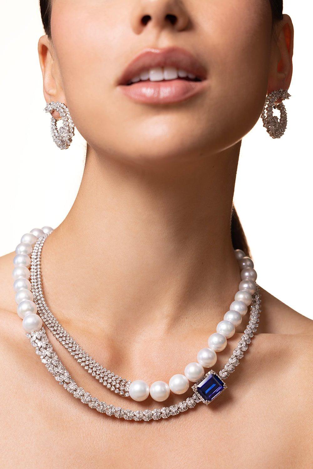 YEPREM JEWELLERY-Tanzanite Double Pearl Necklace-WHITE GOLD