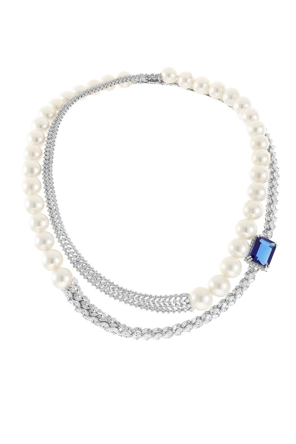 YEPREM JEWELLERY-Tanzanite Double Pearl Necklace-WHITE GOLD