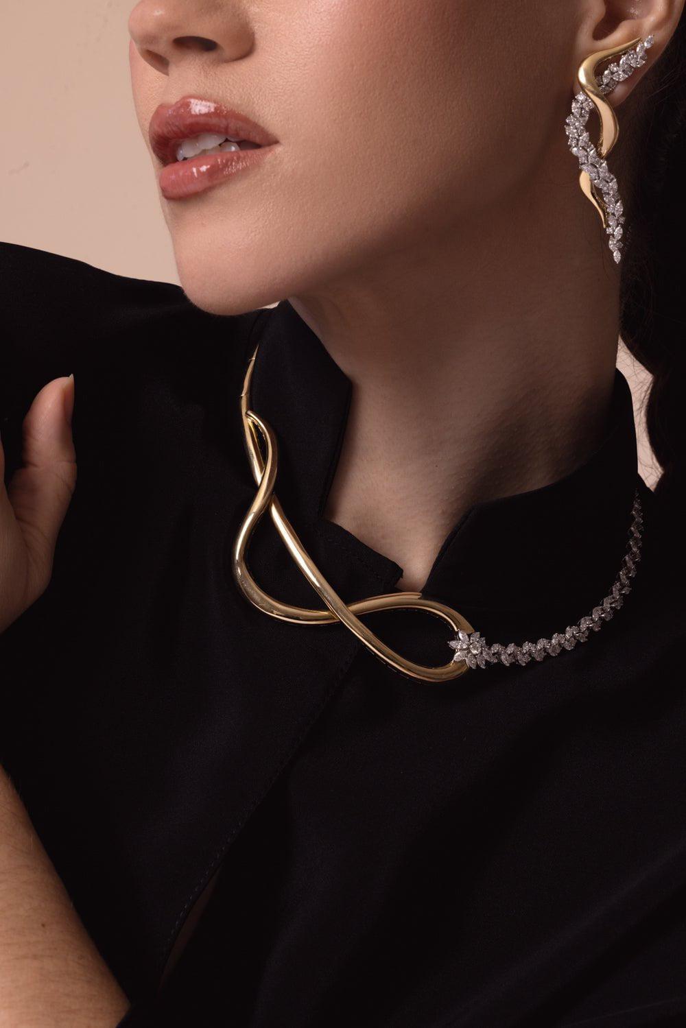 YEPREM JEWELLERY-Golden Strada Infinity Statement Necklace-YELLOW GOLD