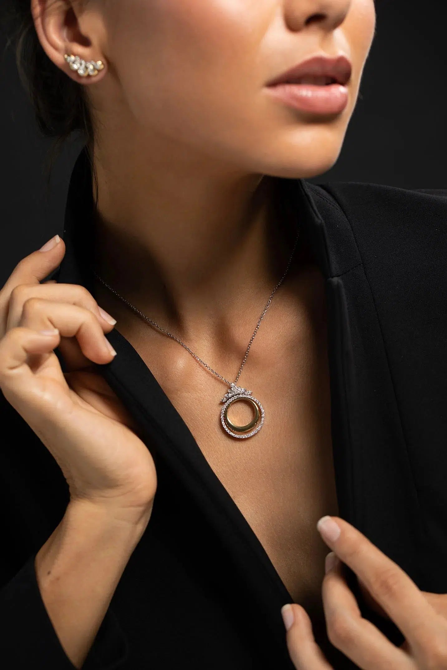 YEPREM JEWELLERY-Marquise Diamond Circle Necklace-YELLOW GOLD